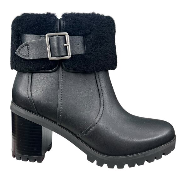 UGG Women’s Elisiana Waterproof Black Leather Cuffed Boots Size US 8